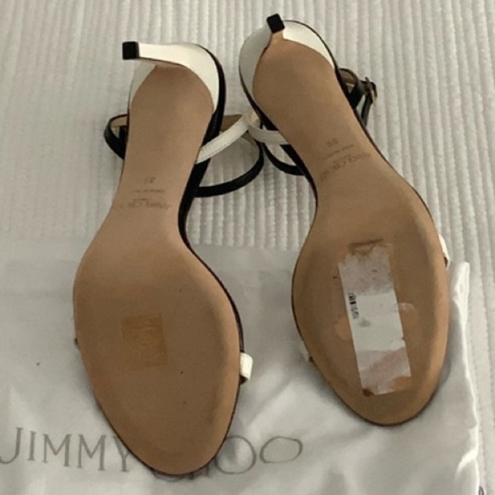 Jimmy choo Minny Lizard print black and white leather sandals heels Size 39(9) - Picture 3 of 3